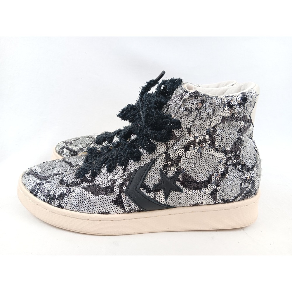 Converse Pro Leather High Top Sequin Snakequins Black Silver Sneakers Women's‎ 9 - Picture 4 of 11